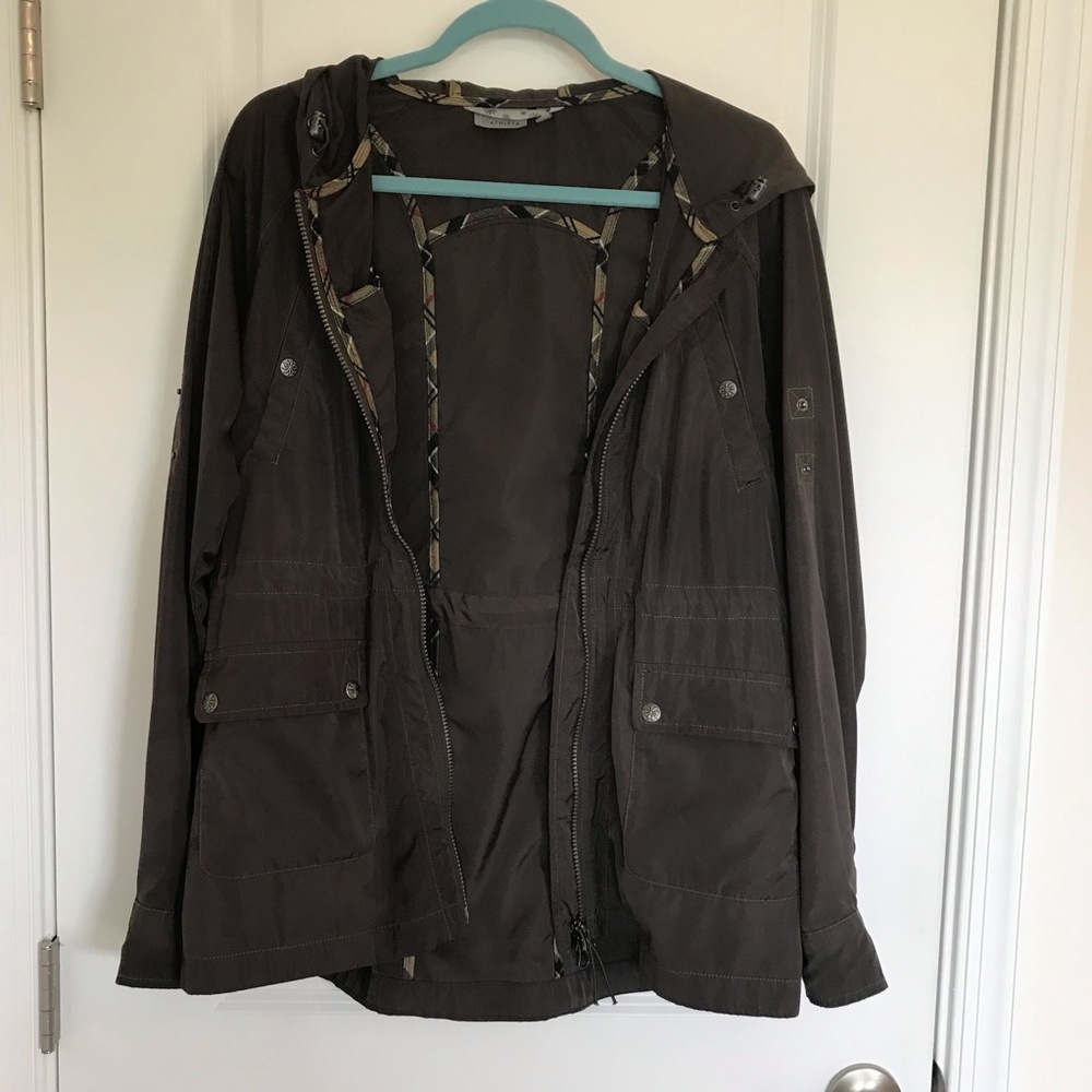 Athleta Dark Brown Jacket with Patterned Trim - M
